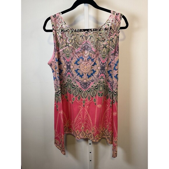 Sleeveless Bright Pink Paisley Print W Cut Out Lace Sz 14-16 Women’s - Picture 5 of 10